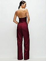 Rear View Thumbnail - Burgundy Strapless Cat-Eye Corset Crepe Wedding Jumpsuit