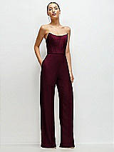 Front View Thumbnail - Cabernet Strapless Cat-Eye Corset Crepe Wedding Jumpsuit