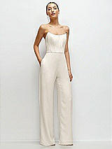 Front View Thumbnail - Ivory Strapless Cat-Eye Corset Crepe Wedding Jumpsuit