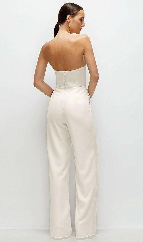 Back View - Ivory Strapless Cat-Eye Corset Crepe Wedding Jumpsuit