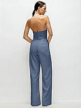 Rear View Thumbnail - Larkspur Blue Strapless Cat-Eye Corset Crepe Wedding Jumpsuit