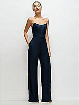 Front View Thumbnail - Midnight Navy Strapless Cat-Eye Corset Crepe Wedding Jumpsuit