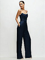 Side View Thumbnail - Midnight Navy Strapless Cat-Eye Corset Crepe Wedding Jumpsuit