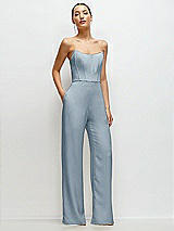 Front View Thumbnail - Mist Strapless Cat-Eye Corset Crepe Wedding Jumpsuit