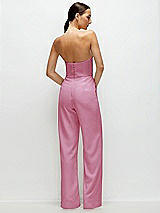 Rear View Thumbnail - Powder Pink Strapless Cat-Eye Corset Crepe Wedding Jumpsuit