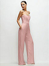 Side View Thumbnail - Rose - PANTONE Rose Quartz Strapless Cat-Eye Corset Crepe Wedding Jumpsuit