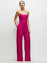 Front View Thumbnail - Think Pink Strapless Cat-Eye Corset Crepe Wedding Jumpsuit