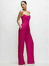 Side View Thumbnail - Think Pink Strapless Cat-Eye Corset Crepe Wedding Jumpsuit