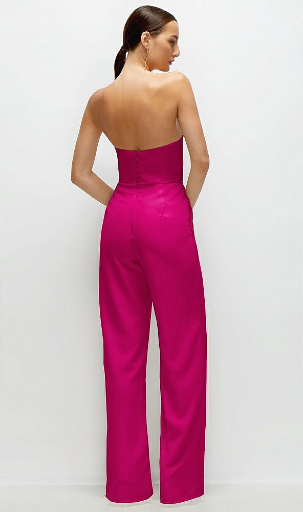 Back View - Think Pink Strapless Cat-Eye Corset Crepe Wedding Jumpsuit