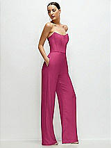 Side View Thumbnail - Tea Rose Strapless Cat-Eye Corset Crepe Wedding Jumpsuit