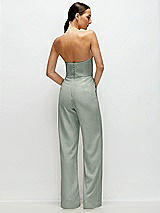 Rear View Thumbnail - Willow Green Strapless Cat-Eye Corset Crepe Wedding Jumpsuit