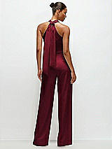 Alt View 1 Thumbnail - Burgundy Pleated Halter Blouson Crepe Wedding Jumpsuit with Self-Tie Bow Back