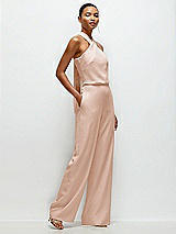 Side View Thumbnail - Cameo Pleated Halter Blouson Crepe Wedding Jumpsuit with Self-Tie Bow Back