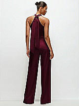 Alt View 1 Thumbnail - Cabernet Pleated Halter Blouson Crepe Wedding Jumpsuit with Self-Tie Bow Back