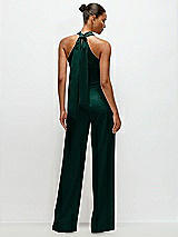 Alt View 1 Thumbnail - Evergreen Pleated Halter Blouson Crepe Wedding Jumpsuit with Self-Tie Bow Back