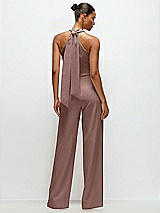 Alt View 1 Thumbnail - Sienna Pleated Halter Blouson Crepe Wedding Jumpsuit with Self-Tie Bow Back