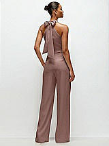 Rear View Thumbnail - Sienna Pleated Halter Blouson Crepe Wedding Jumpsuit with Self-Tie Bow Back