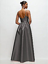 Rear View Thumbnail - Caviar Gray Scoop Neck Drop Basque Skirt Satin Maxi Dress with Pockets