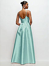 Rear View Thumbnail - Coastal Scoop Neck Drop Basque Skirt Satin Maxi Dress with Pockets