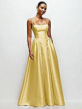 Front View Thumbnail - Maize Scoop Neck Drop Basque Skirt Satin Maxi Dress with Pockets