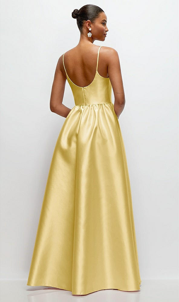 Back View - Maize Scoop Neck Drop Basque Skirt Satin Maxi Dress with Pockets