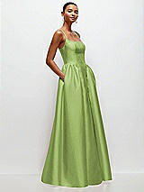 Side View Thumbnail - Mojito Scoop Neck Drop Basque Skirt Satin Maxi Dress with Pockets