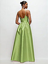 Rear View Thumbnail - Mojito Scoop Neck Drop Basque Skirt Satin Maxi Dress with Pockets