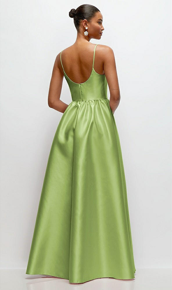 Back View - Mojito Scoop Neck Drop Basque Skirt Satin Maxi Dress with Pockets