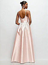 Rear View Thumbnail - Blush Scoop Neck Drop Basque Skirt Satin Maxi Dress with Pockets