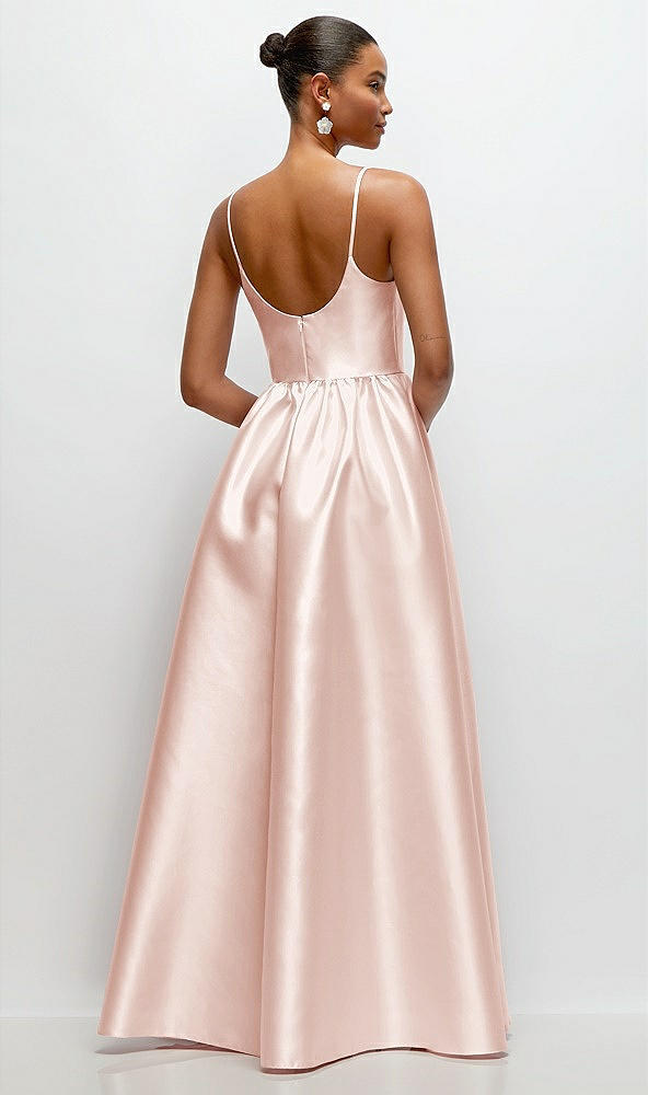 Back View - Blush Scoop Neck Drop Basque Skirt Satin Maxi Dress with Pockets