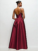 Rear View Thumbnail - Burgundy Scoop Neck Drop Basque Skirt Satin Maxi Dress with Pockets