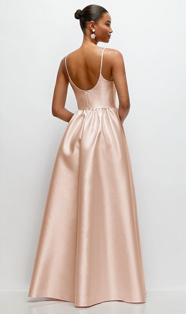 Back View - Cameo Scoop Neck Drop Basque Skirt Satin Maxi Dress with Pockets