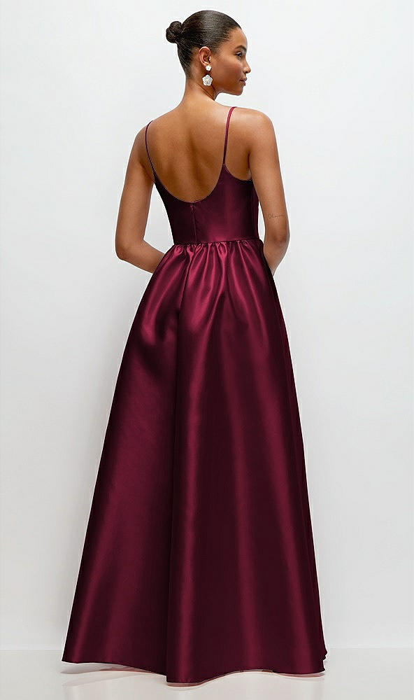 Back View - Cabernet Scoop Neck Drop Basque Skirt Satin Maxi Dress with Pockets