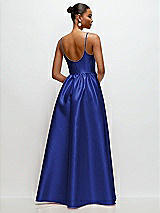 Rear View Thumbnail - Cobalt Blue Scoop Neck Drop Basque Skirt Satin Maxi Dress with Pockets