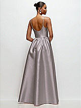 Rear View Thumbnail - Cashmere Gray Scoop Neck Drop Basque Skirt Satin Maxi Dress with Pockets