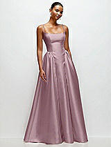 Front View Thumbnail - Dusty Rose Scoop Neck Drop Basque Skirt Satin Maxi Dress with Pockets