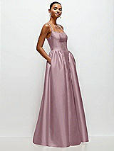 Side View Thumbnail - Dusty Rose Scoop Neck Drop Basque Skirt Satin Maxi Dress with Pockets