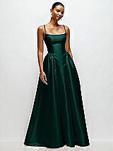 Front View Thumbnail - Evergreen Scoop Neck Drop Basque Skirt Satin Maxi Dress with Pockets