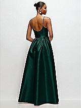 Rear View Thumbnail - Evergreen Scoop Neck Drop Basque Skirt Satin Maxi Dress with Pockets