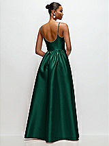 Rear View Thumbnail - Hunter Green Scoop Neck Drop Basque Skirt Satin Maxi Dress with Pockets