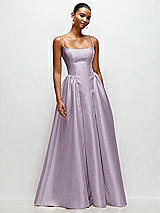 Front View Thumbnail - Lilac Haze Scoop Neck Drop Basque Skirt Satin Maxi Dress with Pockets