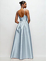 Rear View Thumbnail - Mist Scoop Neck Drop Basque Skirt Satin Maxi Dress with Pockets