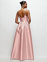 Rear View Thumbnail - Rose - PANTONE Rose Quartz Scoop Neck Drop Basque Skirt Satin Maxi Dress with Pockets