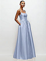 Side View Thumbnail - Sky Blue Scoop Neck Drop Basque Skirt Satin Maxi Dress with Pockets