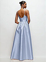 Rear View Thumbnail - Sky Blue Scoop Neck Drop Basque Skirt Satin Maxi Dress with Pockets