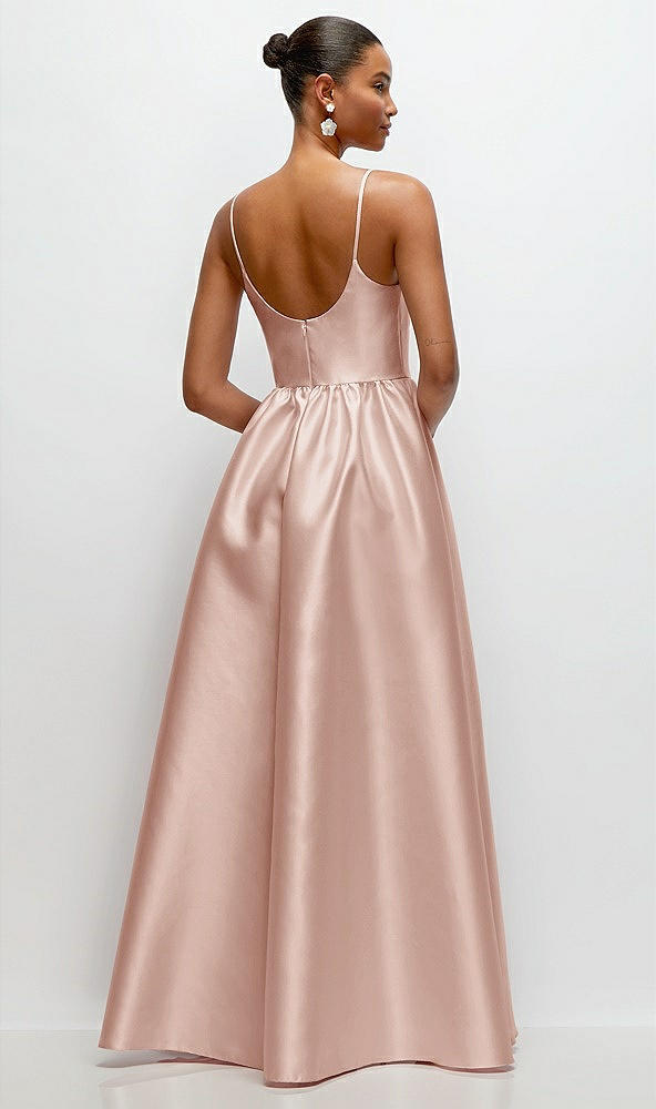 Back View - Toasted Sugar Scoop Neck Drop Basque Skirt Satin Maxi Dress with Pockets