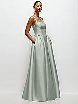 Side View Thumbnail - Willow Green Scoop Neck Drop Basque Skirt Satin Maxi Dress with Pockets