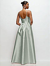 Rear View Thumbnail - Willow Green Scoop Neck Drop Basque Skirt Satin Maxi Dress with Pockets