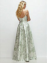 Rear View Thumbnail - Sage Cottage Rose Scoop Neck Drop Basque Skirt Floral Satin Maxi Dress with Pockets