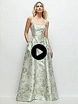 Video 1 Thumbnail - Sage Cottage Rose Scoop Neck Drop Basque Skirt Floral Satin Maxi Dress with Pockets